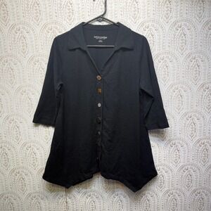 Soft Surroundings Tunic Women Medium Black Mismatched Button Sharkbite Hem